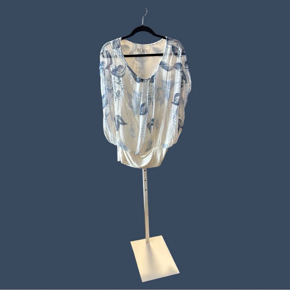 Alice Rinaldi Italy Blue and White Leaf Print Blouse Size M